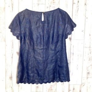 - Vineyard Vines Blouse shimmer Scallop Top Linen 2 blouse short sleeve